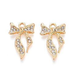 Кристалл Подвески из сплава и страза, бантом, золотые, кристалл, 23x14x3 мм, отверстие : 1.8 мм