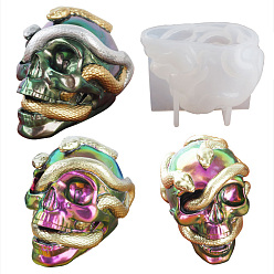 White DIY Decoration Statue Silicone Molds, Portrait Sculpture Resin Casting Molds, For UV Resin, Epoxy Resin Jewelry Making, Skull, White, 102x70x75mm