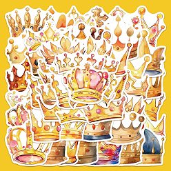 Gold PVC Self Adhesive Crown Sticker Labels, Waterproof Decals, for Suitcase, Skateboard, Refrigerator, Helmet, Mobile Phone Shell, Gold, 60x50mm, 50pcs/set