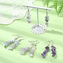 Смешанные камни Комплект из женских серег с подвесками из натурального аметиста, флюорита и голубого кружевного агата, платина, 45~46x7~11 мм, 4 пар / набор