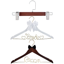 Mixed Color 2Pcs Wood Wedding Hanger, with Wood Anti-slip Trouser Clips, Mixed Color, 235x455x16mm