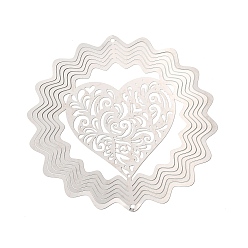 Сердце 201 нержавеющая сталь 3 вращающийся подвесной ветряной спиннер, для украшения сада внутри и снаружи помещения, не тускнеет, цвет нержавеющей стали, сердце, 150x0.3 мм, отверстие : 3.5 мм