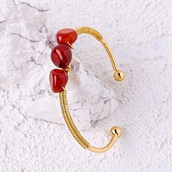 Красный Агат Браслет-манжета из натурального сердолика, открытый браслет из золотой проволоки, 2-1/2 дюйм (6.5 см)