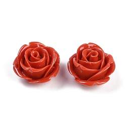 Оранжево-Красный Резные бусины из синтетического коралла, окрашенные, цветок, оранжево-красный, 19x13 мм, отверстие : 1.3 мм