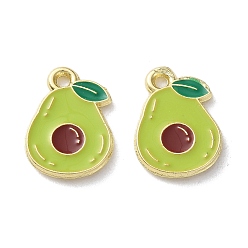 Бледно-Зеленый Эмалевые подвески из фруктового сплава, авокадо, золотой свет, бледно-зеленый, 15x11x1.5 мм, отверстие : 1.5 мм