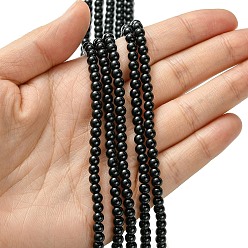 Black Eco-Friendly Dyed Glass Pearl Round Beads Strands, Grade A, Cotton Cord Threaded, Black, 4~4.5mm, Hole: 0.7~1.1mm, about 104pcs/strand, 15 inch