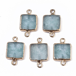 Белый Нефрит Соединители из натурального белого нефрита, с краями позолоченная железная петля, квадратный, окрашенные, 20~21x12.5x3 мм, отверстие : 1.5 мм