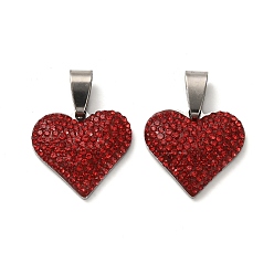 Светло-сиамский 201 подвески из нержавеющей стали и глины, со стразами, сердце, цвет нержавеющей стали, Light Siam, 18.5x20x3 мм, отверстие : 8.5x4 мм