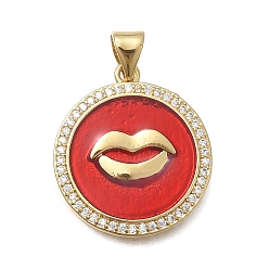 Круглые Латунные микро проложить кубического циркония подвески, круглый со ртом, с эмалью, реальный 18 k позолоченный, без кадмия и без свинца, стойки покрытие, долговечный, круглые, 21.5x19x2.5 мм, отверстие : 3.5x4 мм