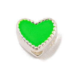 Lime Heart Shape Silver 925 Sterling Silver Beads, with Enamel, with S925 Stamp, Lime, 5.5x6.5x4mm, Hole: 1.2mm