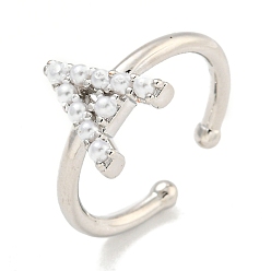 Letter A Латунные открытые манжеты для женщин, с ABS имитации жемчуга, без кадмия и без свинца, долговечный, буквы, буква a, внутренний диаметр: 17 мм, буква а: 11x9.8 мм