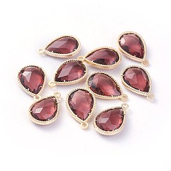 Фиолетовый Стеклянные подвески, с фурнитурой Berzel с открытой спиной из экологически чистого сплава, граненые, слеза, золотой свет, фиолетовые, 18x12x5 мм, отверстие : 1.4 мм