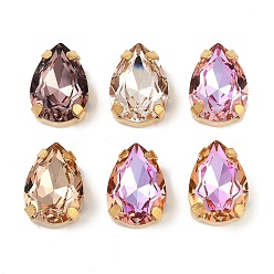 Золотой Латунные стеклянные стразы пришивные стразы, граненые, слеза, разноцветные, золотые, 14x10x7 мм, отверстие : 1.2 мм