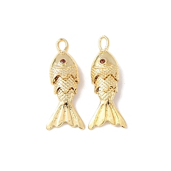 Оранжевый Латунные микро проложить кубического циркония подвески, рыбы прелести, без кадмия и без свинца, стойки покрытие, долговечный, с целью перехода в кольце, реальный 18 k позолоченный, оранжевые, 22x8.5x5 мм, отверстие : 2x1.5 мм