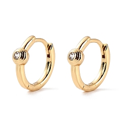 Настоящее золото 18K Маленькая серьга-кольцо для нее из прозрачного кубического циркония с розой, без кадмия и без свинца, реальный 18 k позолоченный, 14x15.5x2 мм, штифты : 0.8 мм