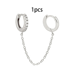 Платина Кольцо латунные серьги-кольца с микропаве из прозрачного кубического циркония, цепочка-оберег, платина, 8 мм