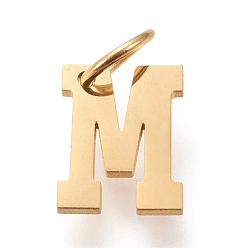 Letter M 304 подвески из нержавеющей стали, с прыжковых колец, ручная полировка, золотые, letter.m, 10x8x1 мм, отверстие : 4.5 мм