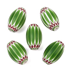 Lime Green Handmade Millefiori Glass Beads, Chevron Beads, Oval, Lime Green, 27~28.5x17~20mm, Hole: 3~6mm