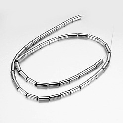 Silver Plated Non-Magnetic Synthetic Hematite Beads Strands, Column, Silver Plated, 9.5x3mm, Hole: 1mm, about 44pcs/strand, 16 inch