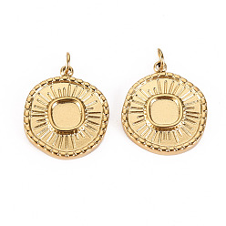 Настоящее золото 14K 304 Настройки кабошон из нержавеющей стали кулон, с прыжковых колец, плоско-круглые, реальный 14 k позолоченный, лоток: 1/4 дюйм (8 мм), 17.5x15x2 мм, Перейти кольцо: 3.8x0.5 мм, 2.8 мм внутренним диаметром