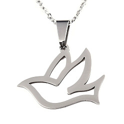 Stainless Steel Color Non-Tarnish 201 Stainless Steel Pendants Necklaces, with Cable Chains and Lobster Claw Clasps, Pigeon, Stainless Steel Color, 17.71 inch(45cm), 1.5mm
