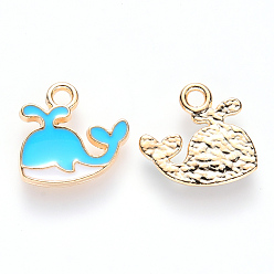 Небесно-голубой Сплав эмали прелести, кит форма, золотой свет, голубой, 12.5x12.5x2 мм, отверстие : 1.8 мм