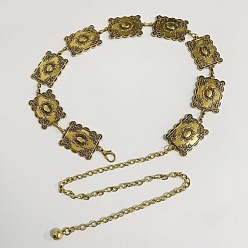 Античное Золото Тибетский стиль сплав прямоугольные звенья цепи талии живота цепи для женщин, античное золото , 600 мм