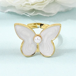 Mariposa 304 Anillos abiertos de puño de acero inoxidable esmaltado, dorado, mariposa, 18 mm, mariposa: 19x25 mm