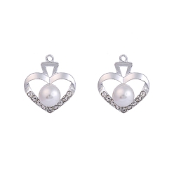 Сердце Подвески из сплава и страза, с пластиковой имитационной жемчужиной, платина, сердце, 25~30 мм