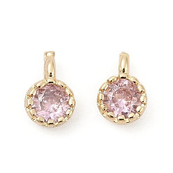 Pink Кулон из циркония, одиночные каменные прелести, плоско-круглые, стойки покрытие, долговечный, золотой свет, розовые, 6.5~7x4.5~5x3 мм, отверстие : 1 мм