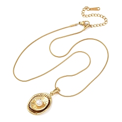 Настоящее золото 18K 304 Женские ожерелья-змейки с овальным кулоном из нержавеющей стали и искусственного жемчуга из акрила, белые, ионное покрытие (ip), реальный 18 k позолоченный, 15.83 дюйм (40.2 см)