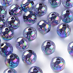 Средний Синий Шифер Прозрачные акриловые бусины, с покрытием AB цвета, круглые, средний грифельно-синий, 12x11 мм, отверстие : 2.5 мм, Около 566 шт / 500 г