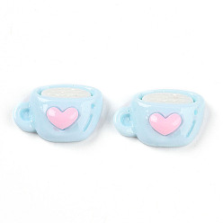 Светло-Голубой Непрозрачные кабошоны из смолы, кофе с сердцем, Небесно-голубой, 13.5~14.5x20x7.5 мм