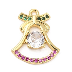 Настоящее золото 18K Подвески из кубического циркония с покрытием из латуни, долговечный, без кадмия и без свинца, Рождественский колокольчик, реальный 18 k позолоченный, 16.5x14x3.5 мм, отверстие : 1.2 мм