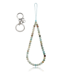 Амазонит Брелок с застежкой в виде когтя лобстера из натурального амазонита и сплава железа, с оплеткой нейлоновой нити, 27~27.5 см