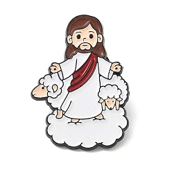 Jesus Religion Enamel Pins, Alloy Lapel Pin Backs for Backpack Clothes, Black, White, Jesus and Sheep, 30x21mm
