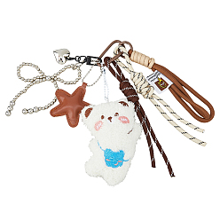 (52) Непрозрачная лаванда Брелоки-подвески из искусственной кожи, медведь и звезда, с нейлоновым шнуром и сплавочной фурнитурой, платина, разноцветные, 180x14~16 мм