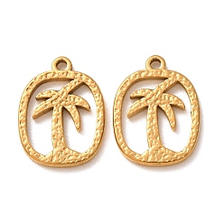 Real 18K Gold Plated 304 Stainless Steel Pendants, Rectangle with Coconut Tree Charms, Ion Plating(IP), Real 18K Gold Plated, 19x14x2mm, Hole: 1.5mm