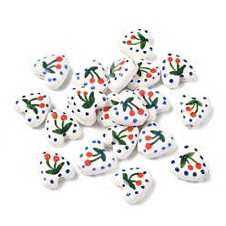 Вишня Фарфоровые эмалевые бусины ручной работы, пастельный фарфор, формы сердца, вишня, 14.5~15x14.5~15x7~8 мм, отверстие : 3~3.3 мм
