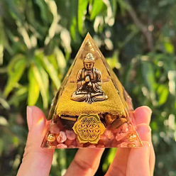 Розовый Кварц Генераторы энергии смолы оргонитовой пирамиды, Рейки натуральные чипсы из розового кварца и Будда внутри для украшения домашнего офиса и стола, 50x50x50 мм