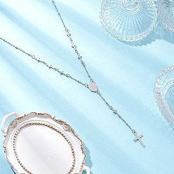 Нержавеющая Сталь Цвет 304 подвеска-крестик из нержавеющей стали с четками, не тускнеет, цвет нержавеющей стали, 24.41 дюйм (62 см)