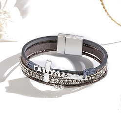 Гейнсборо Многопрядные браслеты из искусственной кожи, браслеты с крестом в стиле бохо, из нержавеющей стали магнитные застежки, светло-серые, 7-5/8 дюйм (19.5 см)