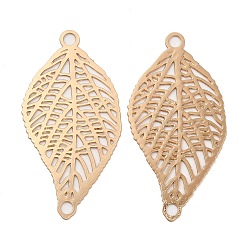 Light Gold Rack Plating Brass Connector Charms, Etched Metal Embellishments, Long-Lasting Plated, Leaf Links, Light Gold, 28.5x14.5x0.3mm, Hole: 1.8mm