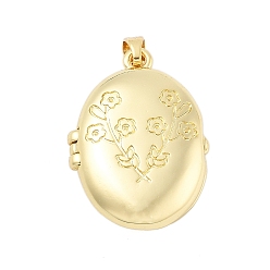 Настоящее золото 18K Подвески латуни медальон, без свинца и без кадмия, долговечный, овальная с цветочным узором, реальный 18 k позолоченный, 24.5x17.5x7 мм, отверстие : 4x3 мм, внутренний диаметр: 19x13 мм