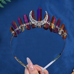 Античная Бронза Гальванизированные ободки для волос из натурального кварцевого кристалла, аксессуары для волос для женщин и девочек, античная бронза, 180x150x30 мм