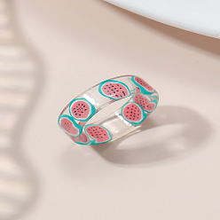 Арбуз Летние прозрачные смоляные кольца с фруктовым узором для женщин, арбуз, внутренний диаметр: 17 мм