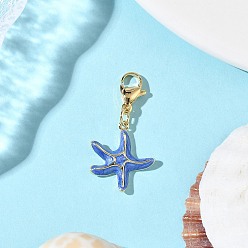 Золотой Подвесные украшения из латунной эмали в виде морских звезд, с 304 из нержавеющей стали Lobster Claw застежками, золотые, 32.5 мм