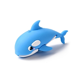 Темно-Голубой Силиконовые бусины, фокусные бусы, дельфин, глубокое синее небо, 25x43x17.5 мм, отверстие : 2.5 мм