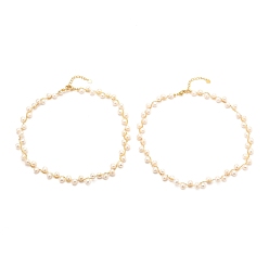 Real 18K Gold Plated Natural Fresh Water Pearl Beaded Necklaces, with Brass Cable Chain, Long-Lasting Plated, Real 18K Gold Plated, 38.5x1cm