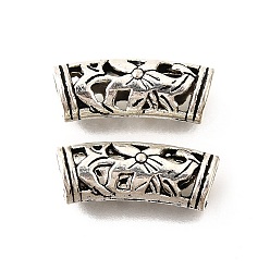 Античное Серебро Полый тибетский стиль сплава европейские шарики, бусины с большим отверстием, без кадмия и без свинца, изогнутая трубка с цветком, античное серебро, 20x8x6.5 мм, отверстие : 4.5 мм, Около 615 шт / 1000 г